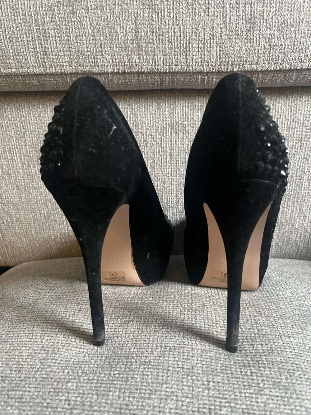 Italina Black Suede Crystal-Embellished Heels